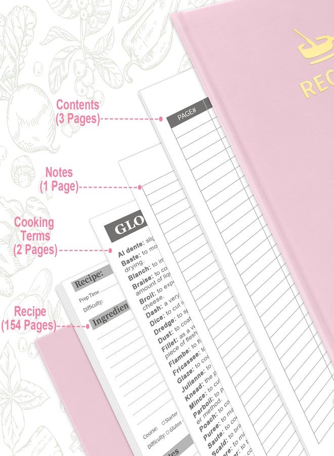 BLESWIN Blank Recipe Book to Write in Your Own Recipes, Stylish Hardcover Recipe Notebook, 7" x 9.6" Recipe Journal for Cooking Lovers, Perfect DIY Cookbook to Organize Your Recipes, Pink - Image 2