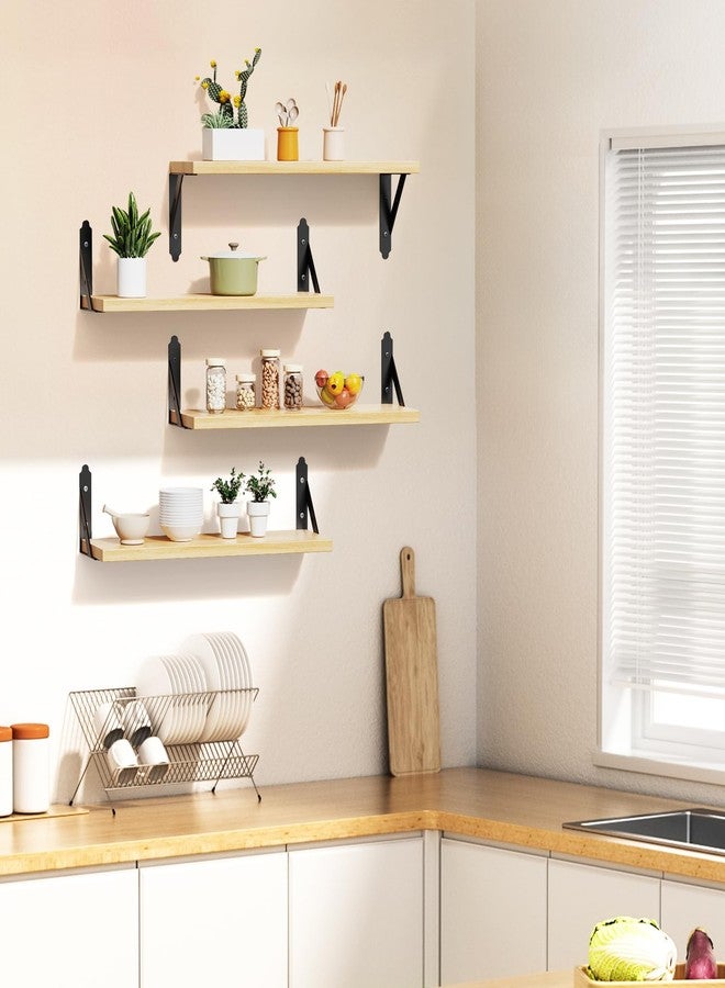 ROMGUAR CRAFT Floating Shelves Wall Mounted Set of 4, Rustic Wood Storage Display Wall Shelves, 17" Shelf Organizer for Home Decor, Bathroom, Kitchen, Bedroom, Living Room, Office (Natural) - Image 2