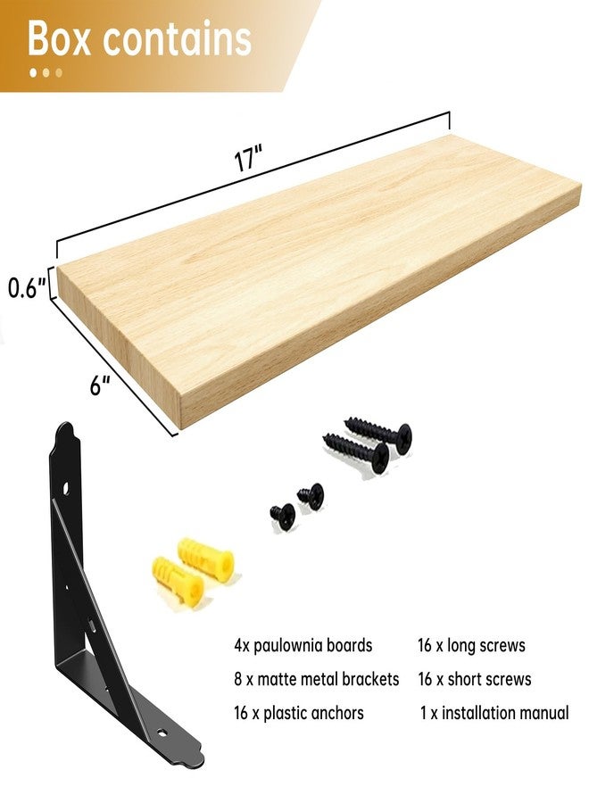 ROMGUAR CRAFT Floating Shelves Wall Mounted Set of 4, Rustic Wood Storage Display Wall Shelves, 17" Shelf Organizer for Home Decor, Bathroom, Kitchen, Bedroom, Living Room, Office (Natural) - Image 4