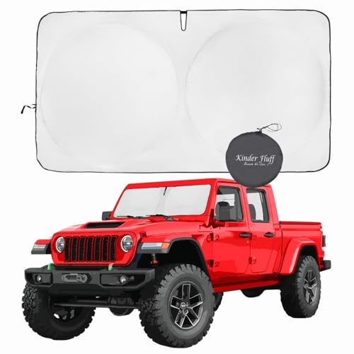 KINDER FLUFF Windshield Sun Shade Compatible for Jeep Wrangler Rubicon Sahara Gladiator Sport S Willys 41 High Altitude Certified 99 UVA UVB Car Sun Shade Award Winning Patented by Kinder Fluff - Image 1