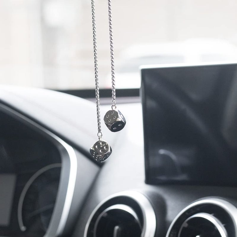 AMIORO Creative Hanging Dice with Dots Car Metal Pendant Rear View Mirrors Charms Ornament (Silver) - Image 5