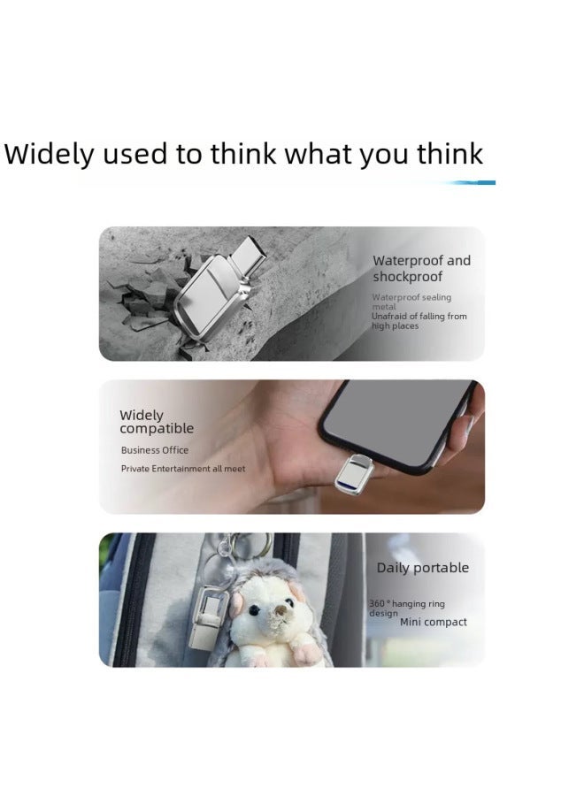High-speed Dual-interface TypeC Mobile Phone Computer Dual-purpose U Disk 128g Large Capacity Metal Rotating 64G Lettering USB Disk-Color:Silver-Capacity:8GB  - Image 4