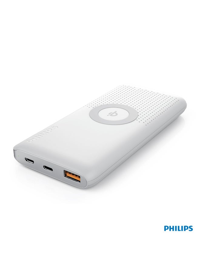 Philips 10000mAh Power Bank with 15W Qi Fast Wireless Charging, 18W USB-C Power Delivery Input/Output, and Qualcomm Quick Charge 3.0 Slim Portable Battery Pack- Black white - Image 1