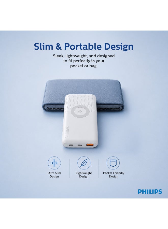 Philips 10000mAh Power Bank with 15W Qi Fast Wireless Charging, 18W USB-C Power Delivery Input/Output, and Qualcomm Quick Charge 3.0 Slim Portable Battery Pack- Black white - Image 4