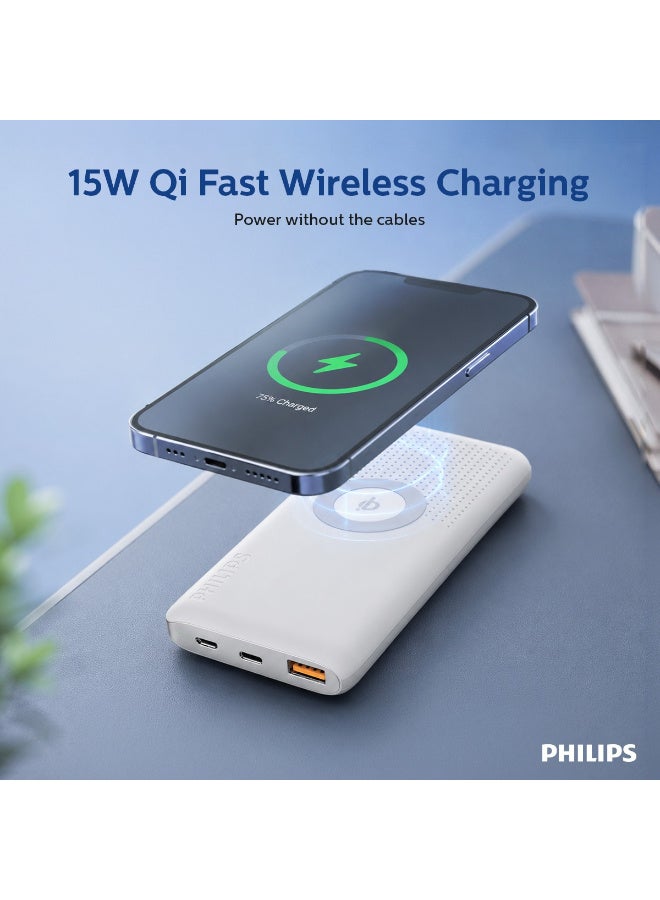 Philips 10000mAh Power Bank with 15W Qi Fast Wireless Charging, 18W USB-C Power Delivery Input/Output, and Qualcomm Quick Charge 3.0 Slim Portable Battery Pack- Black white - Image 3