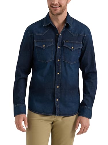 Lee Men's Heritage Western Shirt, Inky Blue Vintage Wash, X-Large - Image 1