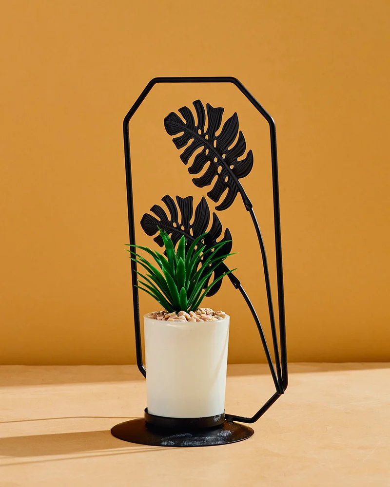 REDTAG Decorative Artificial Succulent Plant With Metal Stand Black