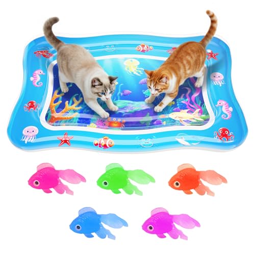 Catpick joy Cat Water Mat Interactive Cat Toys Upgraded Thickened 07mm PVC Cooling Heating Water Bed with Floating Fish AntiScratch Leak Proof Foldable Water Sensor Play Mat for indoorOutdoor Cats - Image 1