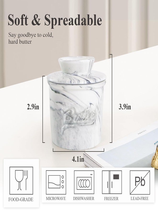 MSJGA Butter Crock for Counter with Water, French Butter Keeper for Spreadable Butter Marble Ceramic Butter Dish with Lid for Countertop, Butter Container Holder - Image 2