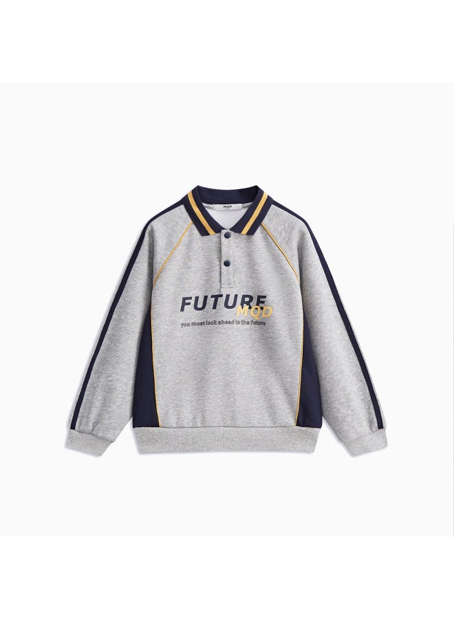 مكد ملابس الأولاد للأطفال الكبار بأسلوب الحرم الجامعي العارض للموسم الخريفي المتعدد الاستخدامات مع طوق مطوي للألعاب الرياضية - Image 3