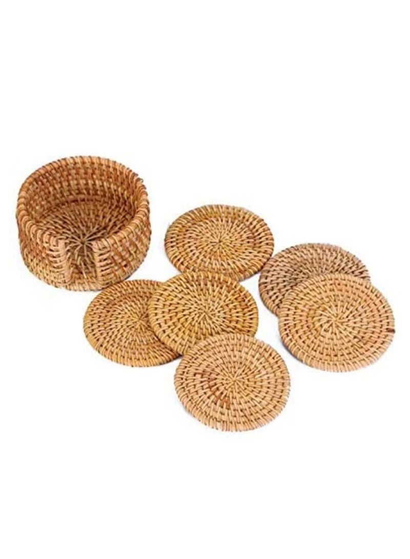 6Pcs Lot Creative Drink Coasters Set for Tea Accessories Round Tableware Placemat Dish Mat Rattan Weave Cup Mat Pad 8cm Home Kitchen Dining Decor  - Image 2