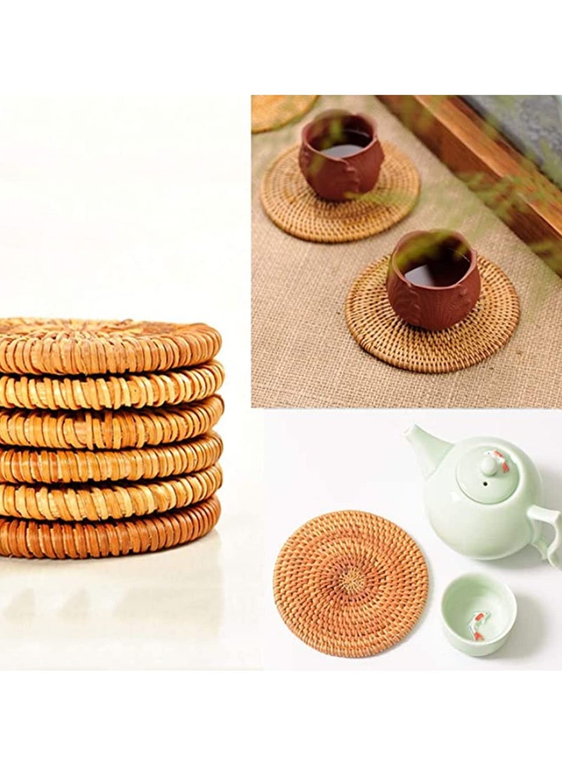 6Pcs Lot Creative Drink Coasters Set for Tea Accessories Round Tableware Placemat Dish Mat Rattan Weave Cup Mat Pad 8cm Home Kitchen Dining Decor  - Image 3