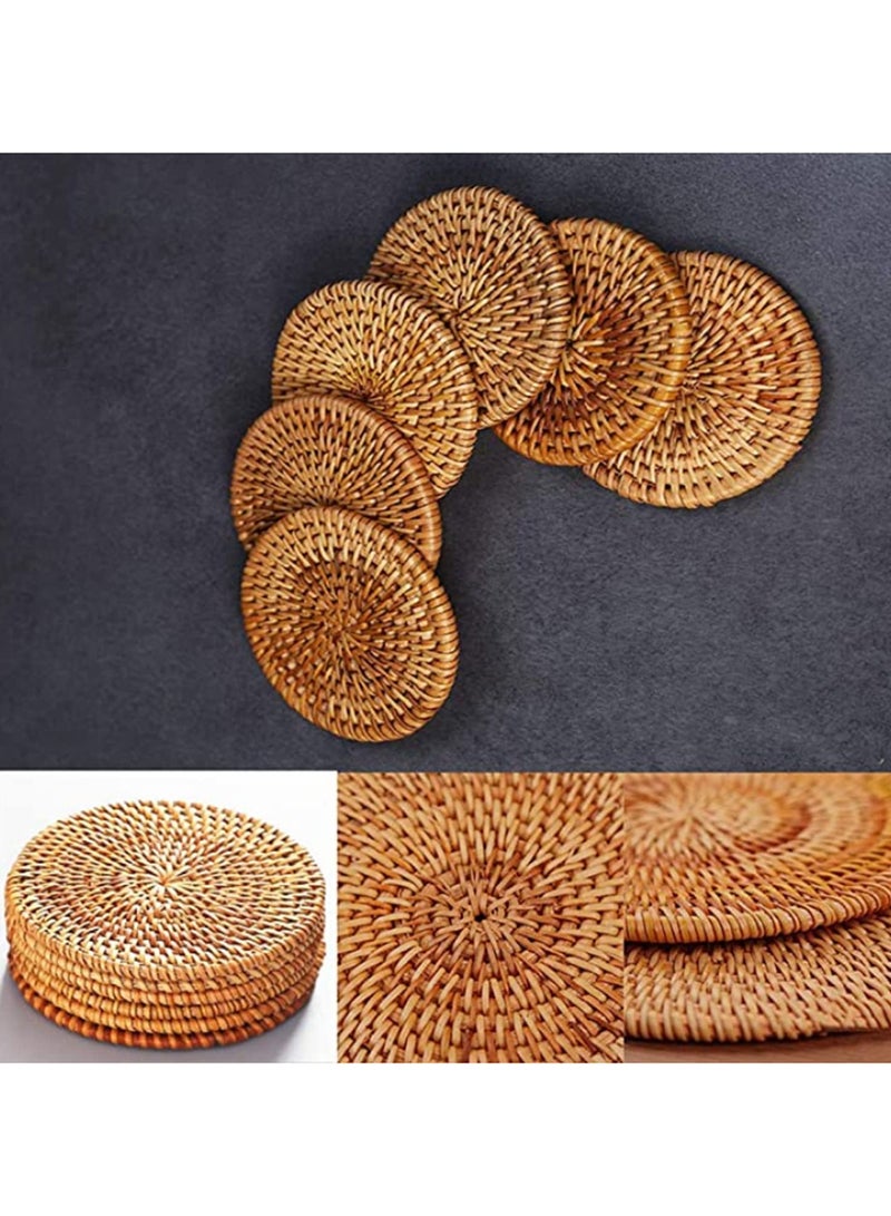 6Pcs Lot Creative Drink Coasters Set for Tea Accessories Round Tableware Placemat Dish Mat Rattan Weave Cup Mat Pad 8cm Home Kitchen Dining Decor  - Image 4