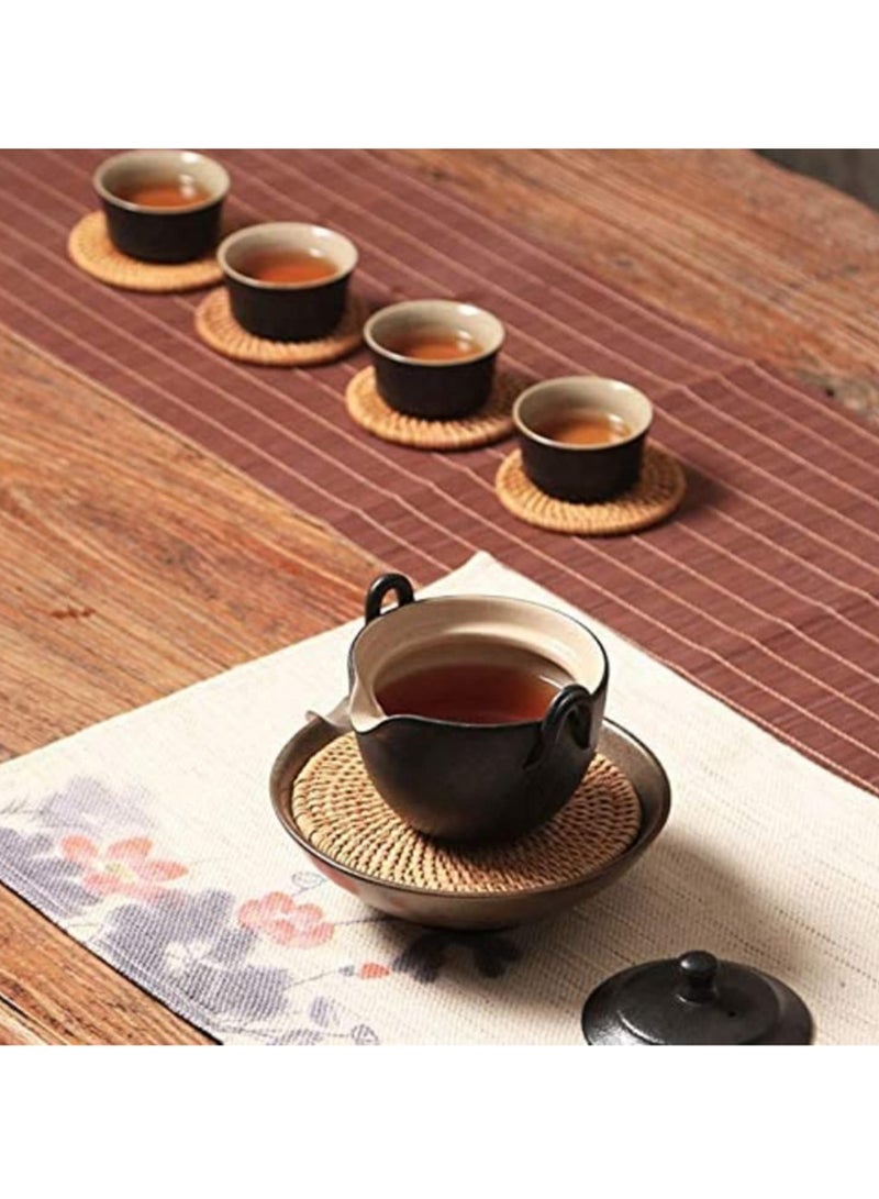 6Pcs Lot Creative Drink Coasters Set for Tea Accessories Round Tableware Placemat Dish Mat Rattan Weave Cup Mat Pad 8cm Home Kitchen Dining Decor  - Image 5