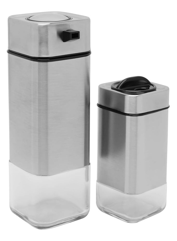 Olive Oil Dispenser Bottle Set 220ml & Pepper & Salt Dispenser 100ml with Stainless Steel Outer Body | Oil Dispenser Bottle for Kitchen & Restaurant | Food & Oil Dispenser Dispenser - Image 1