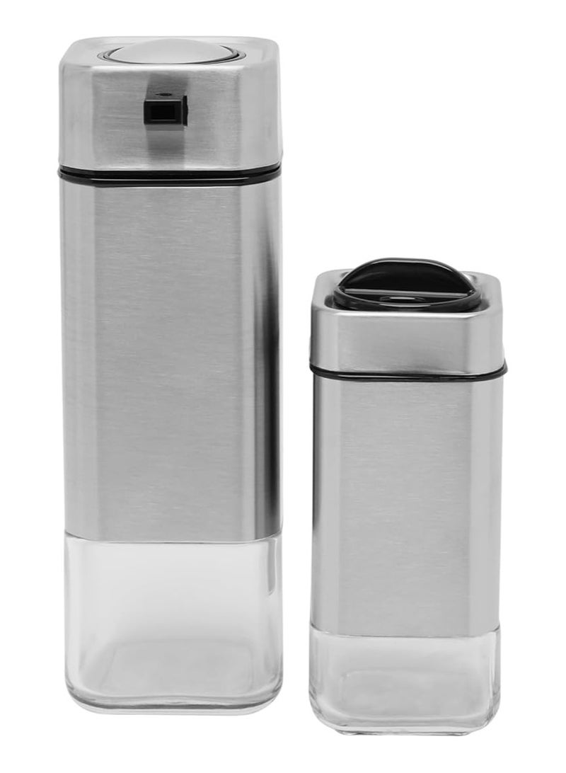 Olive Oil Dispenser Bottle Set 220ml & Pepper & Salt Dispenser 100ml with Stainless Steel Outer Body | Oil Dispenser Bottle for Kitchen & Restaurant | Food & Oil Dispenser Dispenser - Image 2