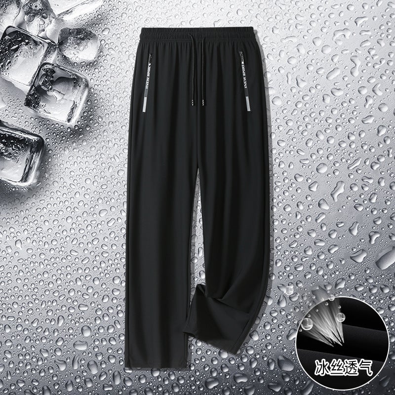 Men'S Summer Ice Silk Pants Large Size High Elasticity Lightweight Quick-Drying Casual Sports Pants Loose Leg-Tie Breathable Air-Conditioned Pants - Image 1