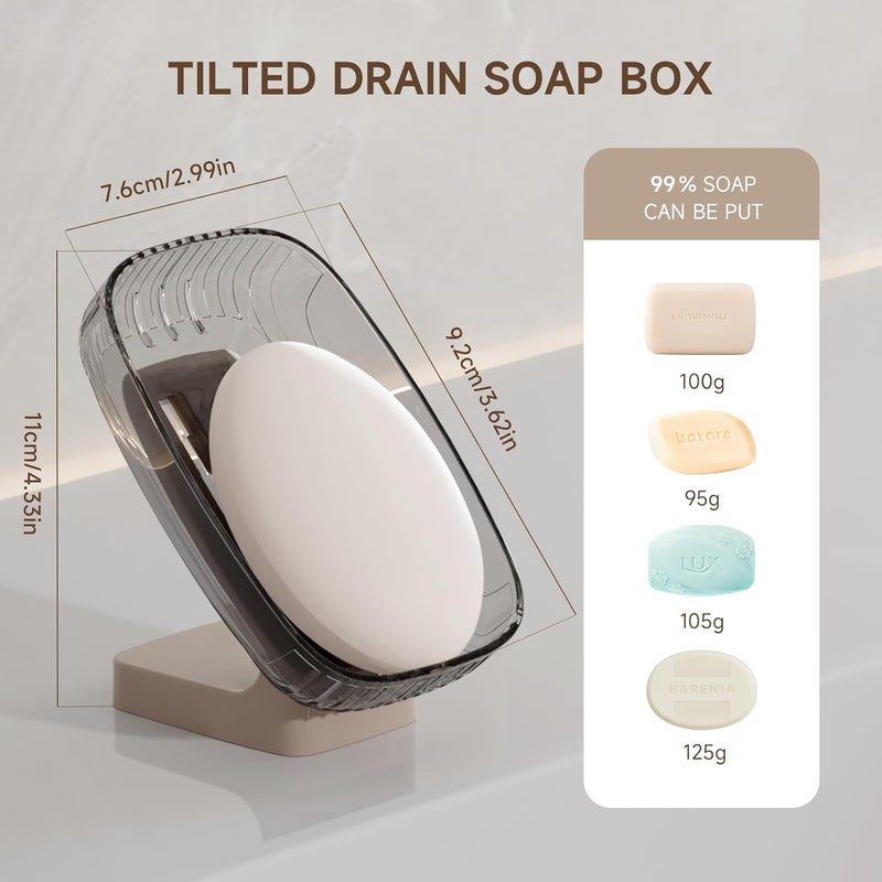 SHOTAY Large Soap Dish, Wall Mounted Soap Tray for Bathroom Tile, Tilting Open-Type Bar Soap Holder, Self-Adhesive Soap Bar Container, Soap Saver for Shower, Bathroom, Kitchen - Beige&Clear - 1pcs - Image 2