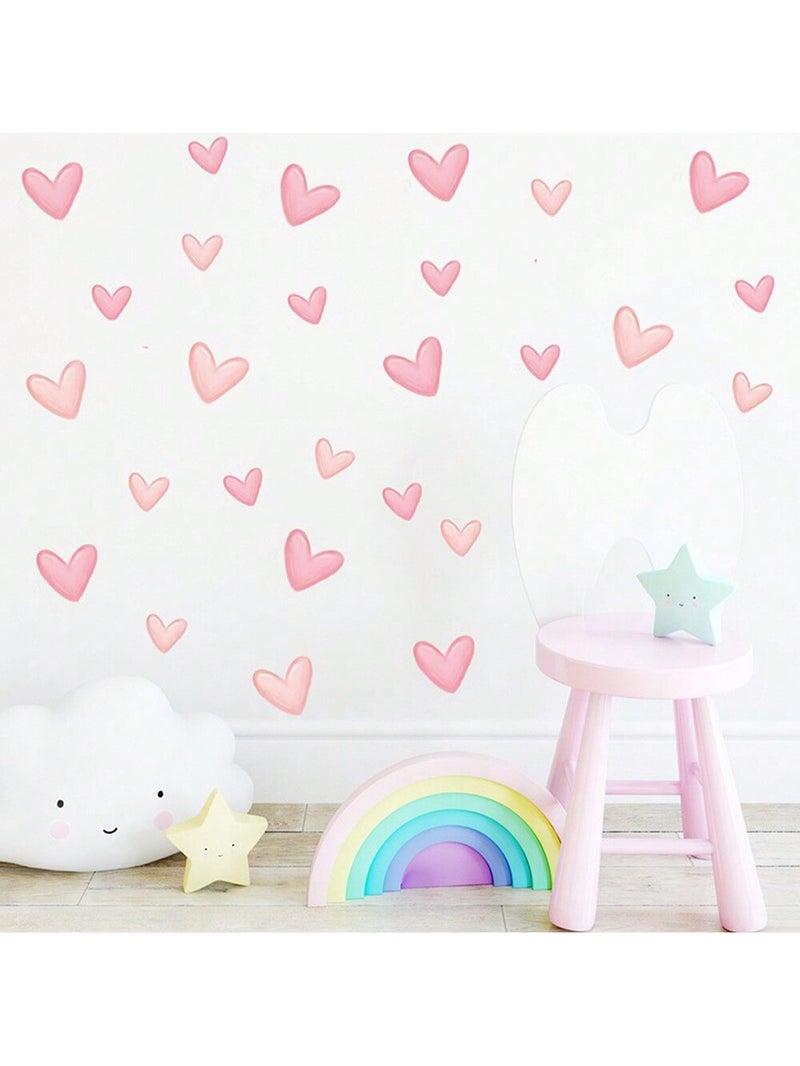 ملصقات حائط قلوب وردية عدد 60 قطعة لتزيين غرف الأطفال والرضع - Image 1