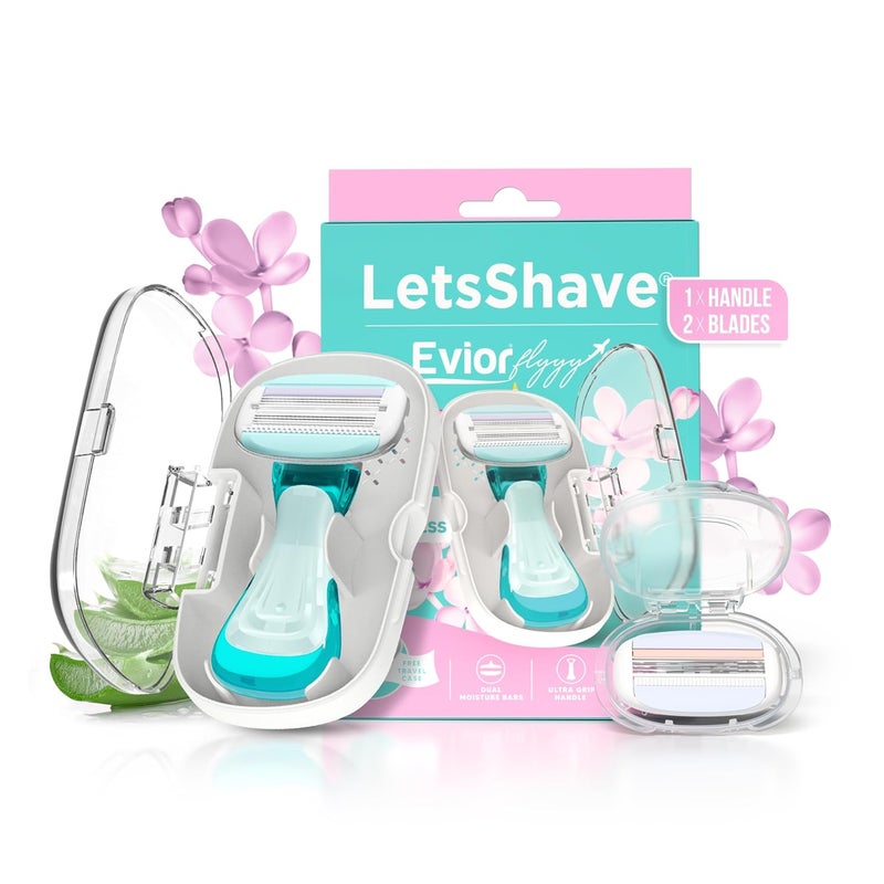Lets Shave Evior Flyyy Razor for Women (1 Handle + 2 Blades) | World's First 6-Blade Compact Shaving Razor for Women | Dual Moisture Bar with Aloe Vera & Vitamin E | Travel-Friendly Hair Removal Kit with Protective Case - Image 1