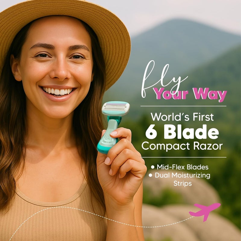 Lets Shave Evior Flyyy Razor for Women (1 Handle + 2 Blades) | World's First 6-Blade Compact Shaving Razor for Women | Dual Moisture Bar with Aloe Vera & Vitamin E | Travel-Friendly Hair Removal Kit with Protective Case - Image 3