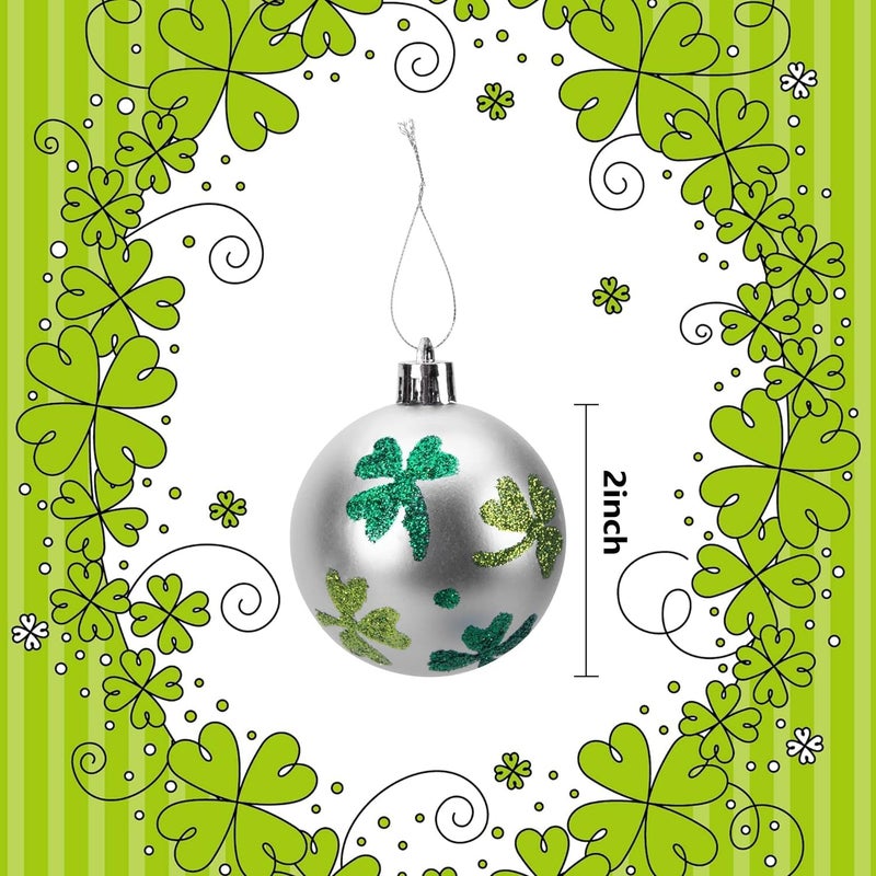 Iceyyyy 12 PCS St. Patrick's Hanging Balls-2 Inch St. Patrick's Shamrock Tree Ornament Ball-Good Luck Clover Hanging Ball for Irish Festival Party Home Decor - Image 3