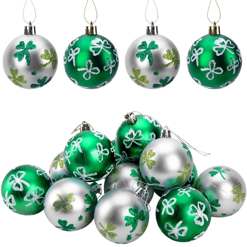 Iceyyyy 12 PCS St. Patrick's Hanging Balls-2 Inch St. Patrick's Shamrock Tree Ornament Ball-Good Luck Clover Hanging Ball for Irish Festival Party Home Decor - Image 1