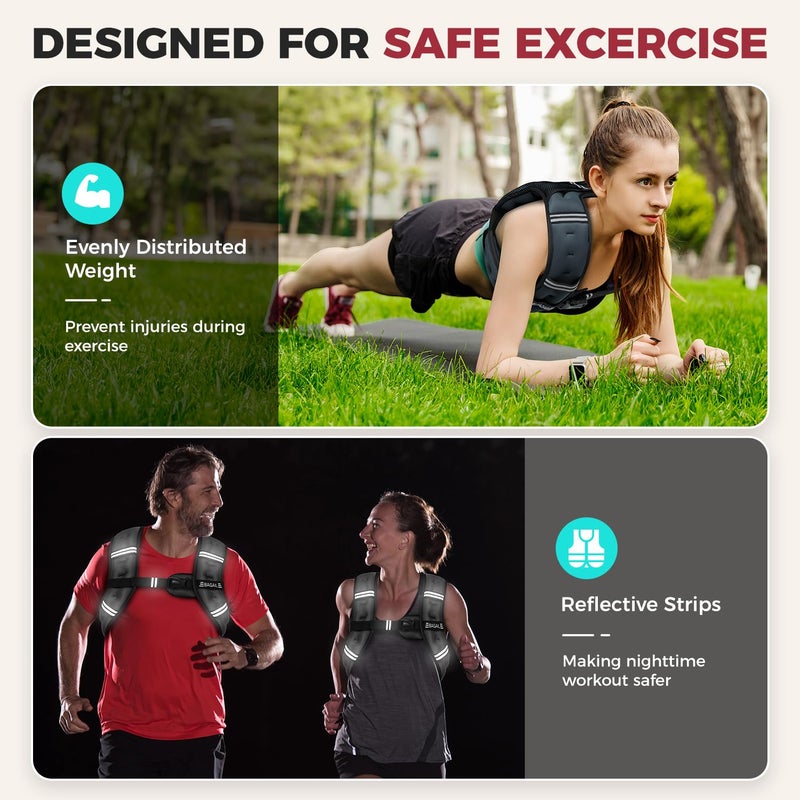 BAGAIL Comfort-Fit Weighted Vest for Woman, Even Weight Distribution, Faster Weight Loss, No-Chafe or Bounce for Walking & Running with Detachable Phone Pouch & Reflective Stripes (Available 5-30lbs) - Image 4