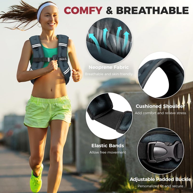 BAGAIL Comfort-Fit Weighted Vest for Woman, Even Weight Distribution, Faster Weight Loss, No-Chafe or Bounce for Walking & Running with Detachable Phone Pouch & Reflective Stripes (Available 5-30lbs) - Image 2