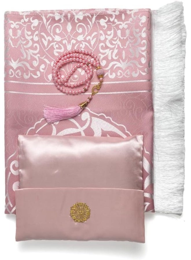 Portable Pink Prayer Rug Set, 2 Pack Prayer Mats With Beads, Storage Satin Pouch, Double Sided Worship Mat For Daily Praying Gift - Image 1