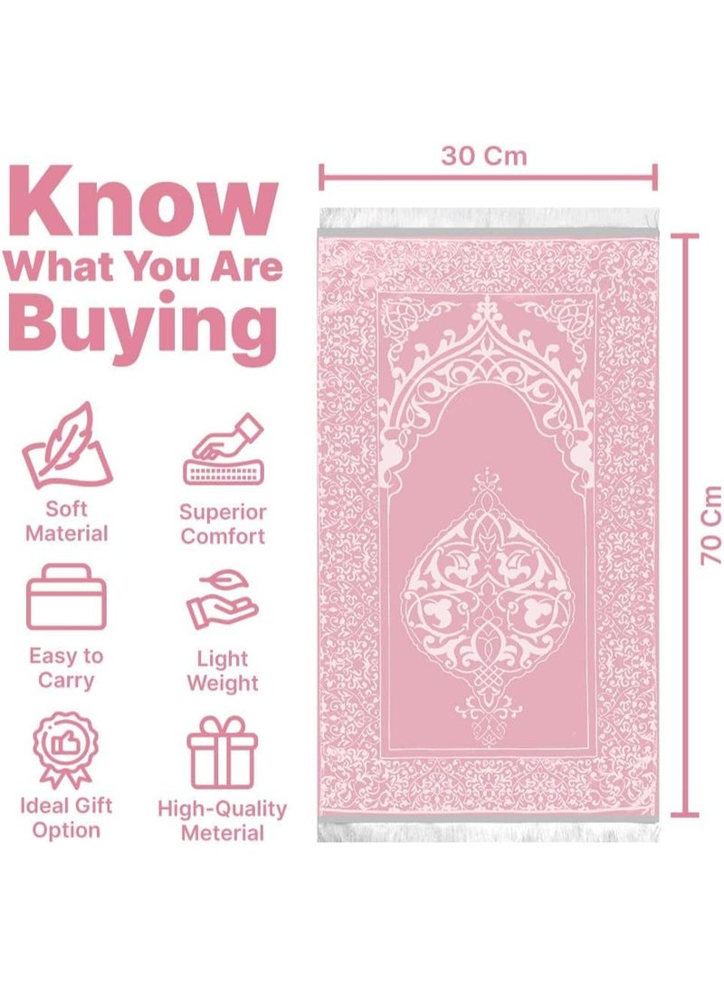 Portable Pink Prayer Rug Set, 2 Pack Prayer Mats With Beads, Storage Satin Pouch, Double Sided Worship Mat For Daily Praying Gift - Image 3