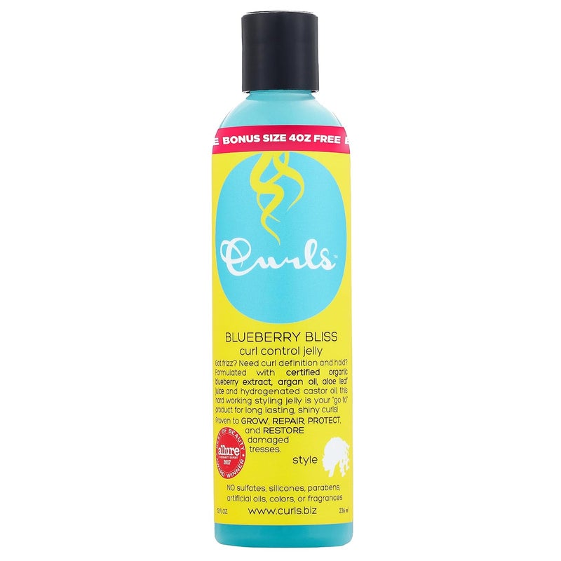 Curls Blueberry Bliss Control Jelly 12 oz Define Defrizz Wash and Gos Twist Outs Braid Outs for Wavy Curly and Coily Hair Types