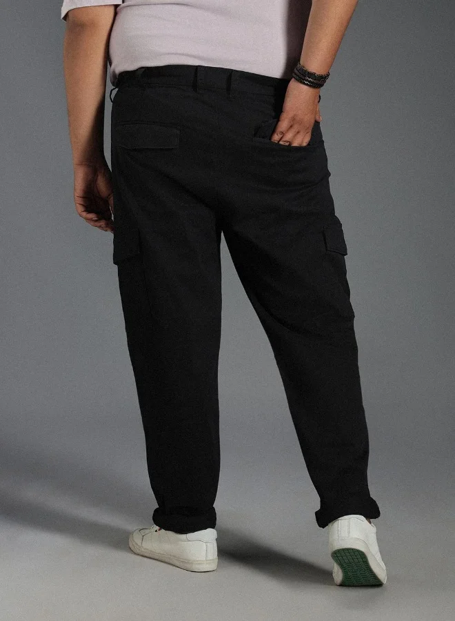 HIGH STAR Men's Black Cotton Blend Solid Pattern Full Length Cargo Slim Fit Trouser