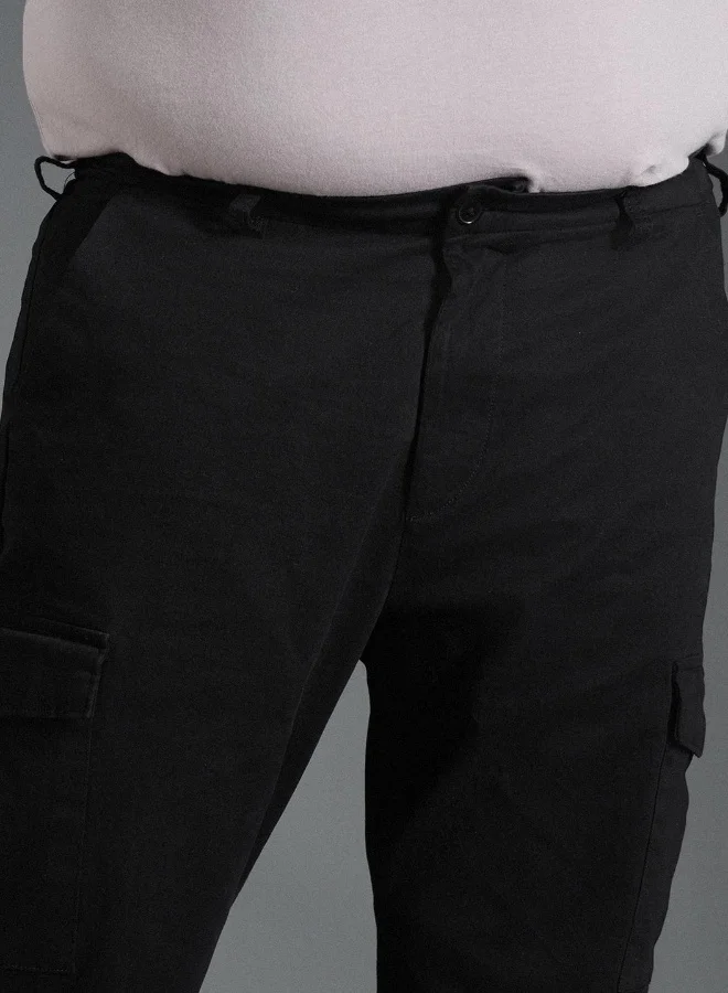 HIGH STAR Men's Black Cotton Blend Solid Pattern Full Length Cargo Slim Fit Trouser