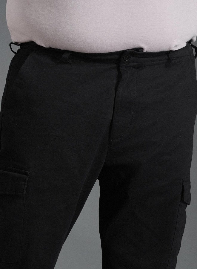 HIGH STAR Men's Black Cotton Blend Solid Pattern Full Length Cargo Slim Fit Trouser  - Image 5