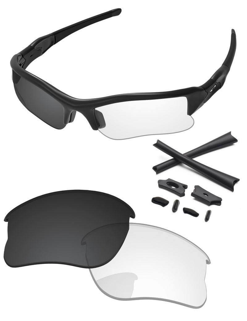 PapaViva Replacement Lenses Rubber Kits for Oakley Flak Jacket XLJ OO9009 63mm Sunglass Eclipse Gray Photochromic Nonpolarized
