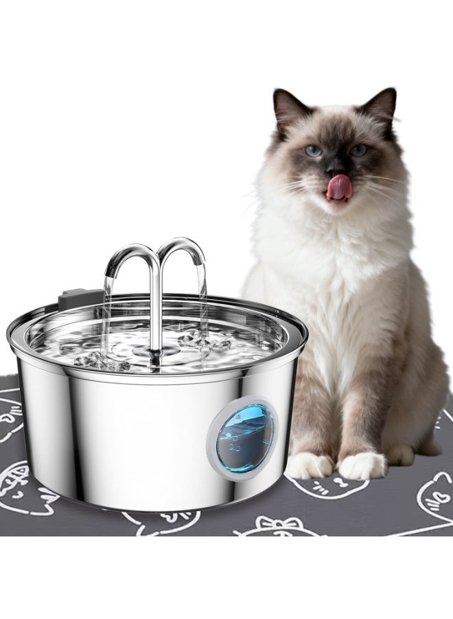 MonaPlay 3.2L Stainless Steel Cat Water Fountain(Dual), with Transparent Window, Quiet Automatic Pet Drinking Fountain with Carbon Filter and Bonus Quick-Dry Mat, Large Indoor Water Dispenser for Cats & Dogs - Image 1