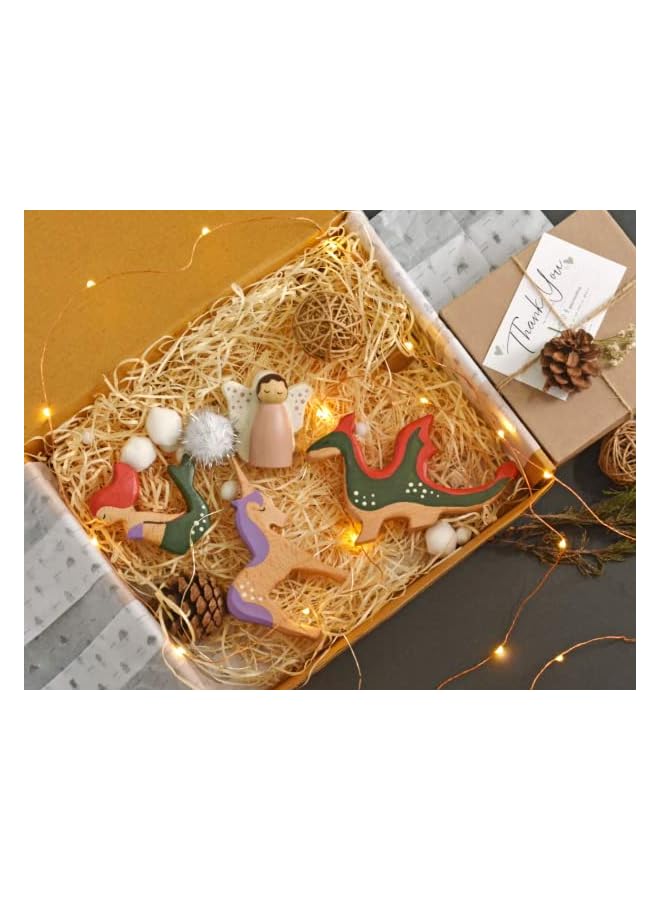 PROMASS Mystical creatures set of 4,Wooden animals, Educational toy, Early learning toy, Fairy, Unicorn, Dragon, Mermaid - Image 3