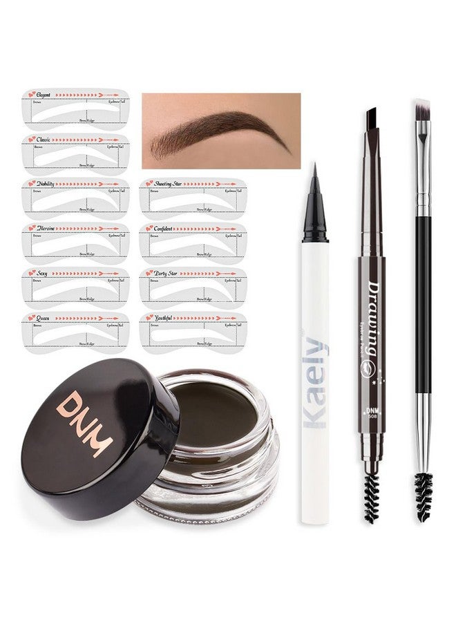 evpct Eyebrow Stamp Pencil Kit For Eyebrows Makeup Brow Stamp Trio Kit With Waterproof Eyebrow Pencil Eyeliner Eyebrow Pomade 10 Eyebrow Stencils And Dualended Eyebrow Brush Kit01 Ebony - Image 1