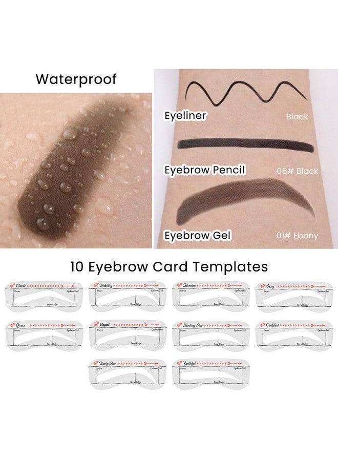 evpct Eyebrow Stamp Pencil Kit For Eyebrows Makeup Brow Stamp Trio Kit With Waterproof Eyebrow Pencil Eyeliner Eyebrow Pomade 10 Eyebrow Stencils And Dualended Eyebrow Brush Kit01 Ebony - Image 5