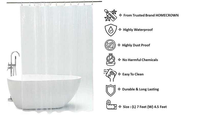 HOMECROWN Clear Transparent 7 feet Waterproof Shower Curtain for Bathroom PVC Plastic Curtain with 8 Hooks 54 Inch x 84 Inch Pack of 1 - Image 3