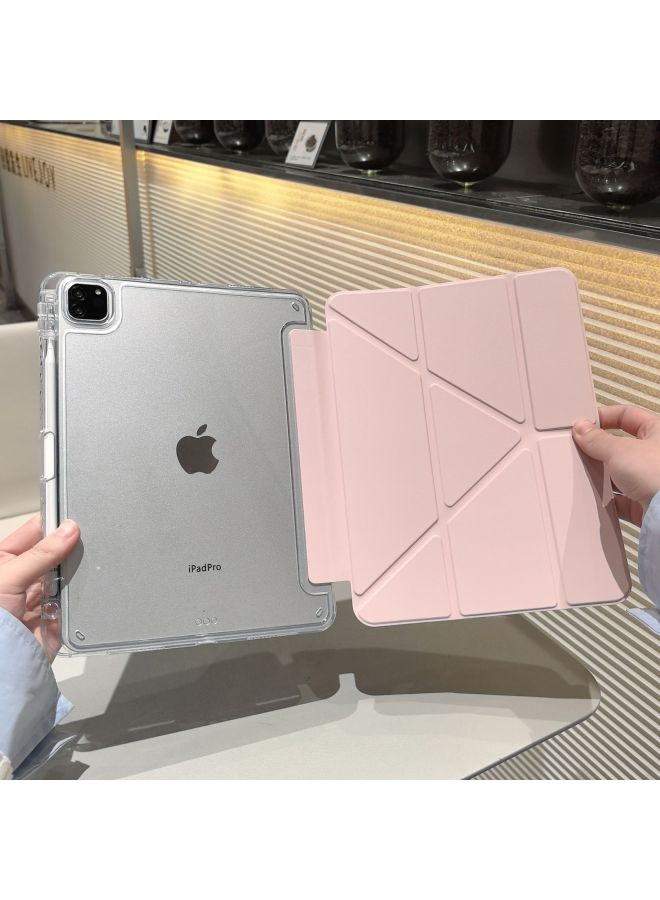 Acrylic Protective Case For IPad Pro11 Air6 Transparent Shockproof Anti-Bend Magnetic Flip Cover 10.2Y Foldable Durable Hardshell-Color:Pink-Applicable Model:2025 Ipad11 Generation/2022 10 Generation 10.9 Inch Universal (bottom Shell With Magnetic Magnet) Left Pen Slot