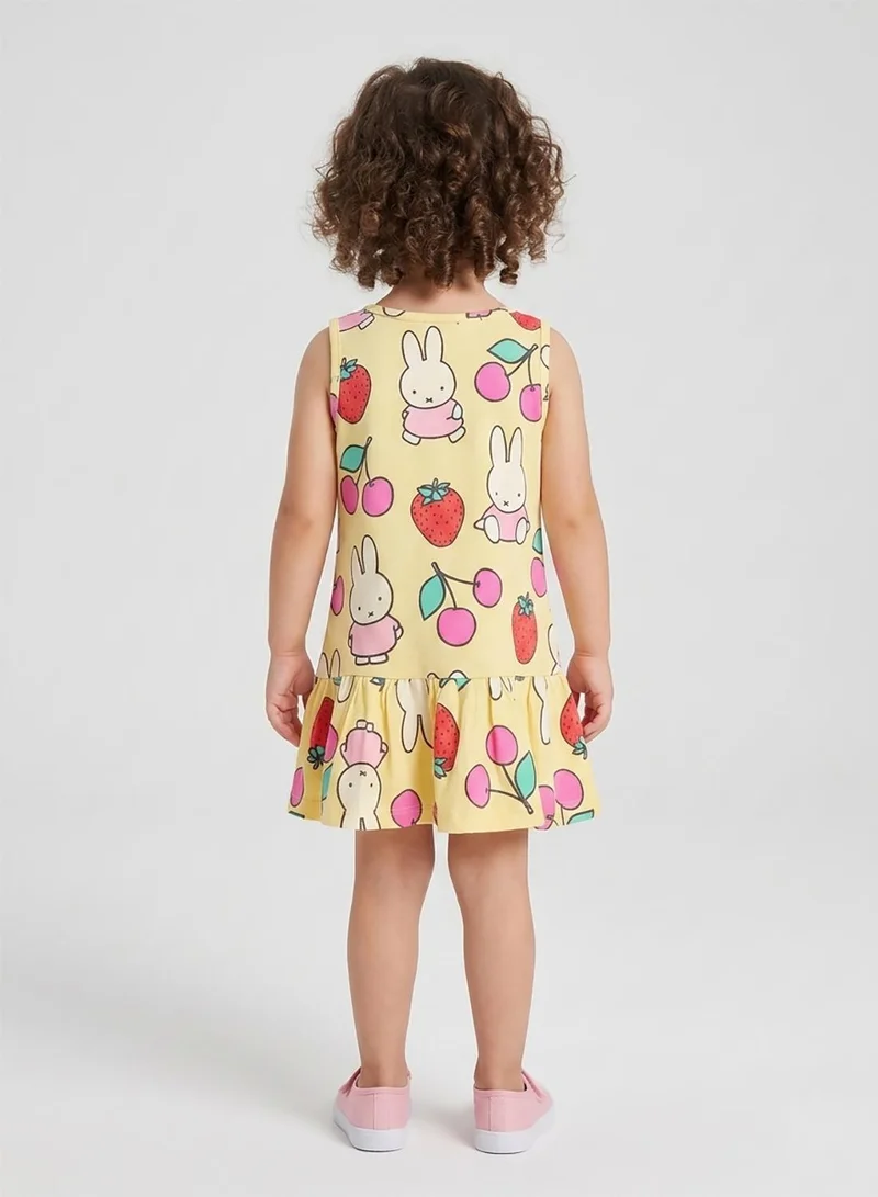 babyqlo Girls Yellow Bunny Fruit Print Dress