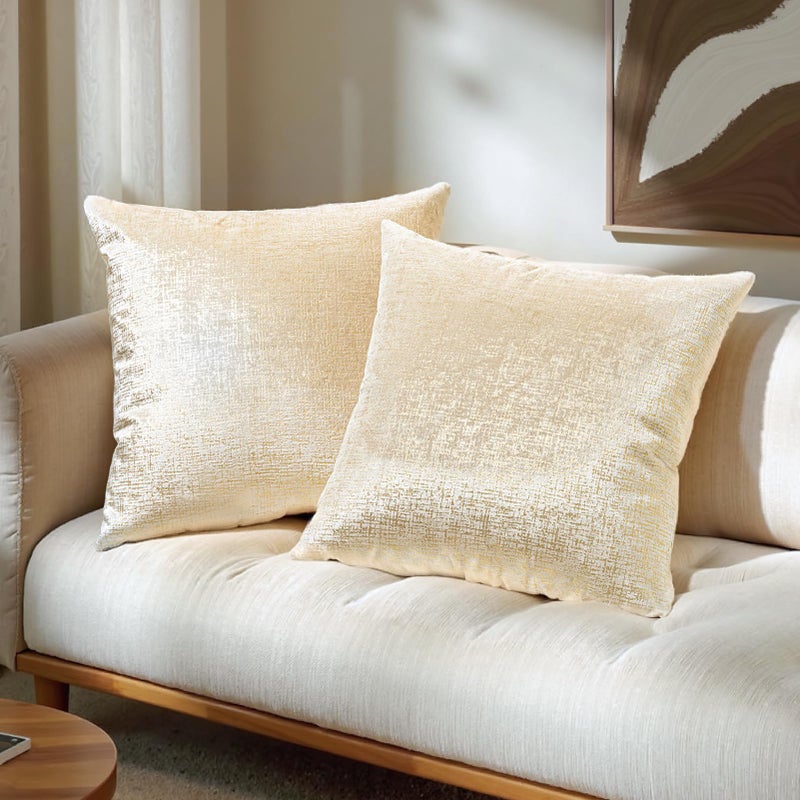 Phantoscope Pack of 2 Sparkling Velvet Decorative Solid Throw Decorative Pillow Cover Soft Gold Glitter Square Cushion Cover Pillowcase for Couch Bed and Chair Beige 20 x 20 inches 50 x 50 cm