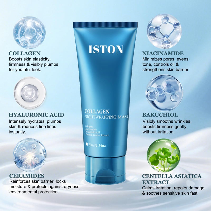 ISTON Collagen Night Wrapping Mask for Glass Skin - Elasticity& Hydration Boost,Reduces Dullness&Radiant Skin| Easy Peel-Off Collagen Face Mask Skin Care - Image 4