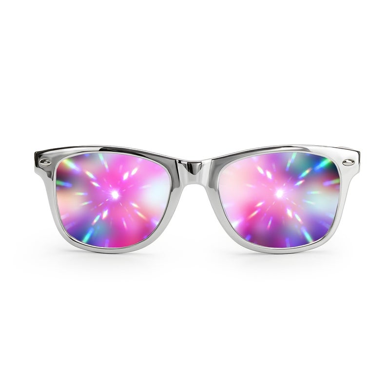 GloFX Ultimate Diffraction Glasses Chrome 3D Prism Rainbow Effect Great Edm Festival Concert Fireworks Christmas Lights and Rave Accessory Chrome Frames - Image 2