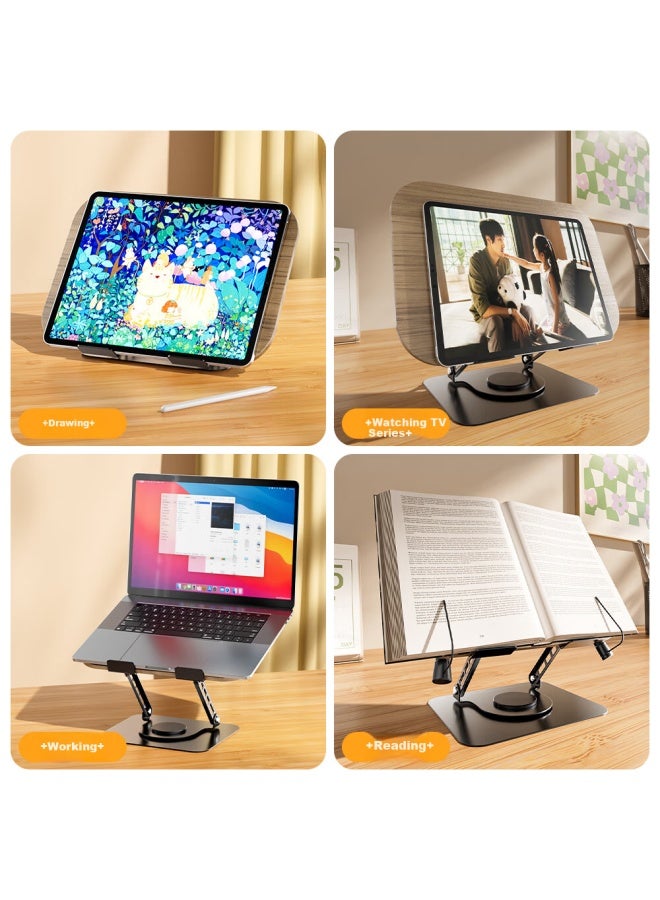 Double Magic Beimo Laptop Stand With Wood Grain Surface, Adjustable Height, 360° Rotation, Suspended Desktop Stand, Suitable For Apple Mac, Lenovo Legion, Huawei Laptops, Silver Color - Image 1