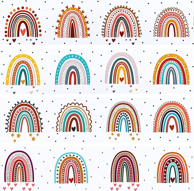 كلاراكو 60 قطعة من شرائط حدود لوحة الإعلانات ذات الحواف المستقيمة من Simply Boho Rainbows مقاس 13.8 × 3 بوصة مع نقاط بولكا وقلوب للديكور المنزلي والمكتب والفصول الدراسية ولوحات الإعلانات والمكاتب والخزائن - Image 1