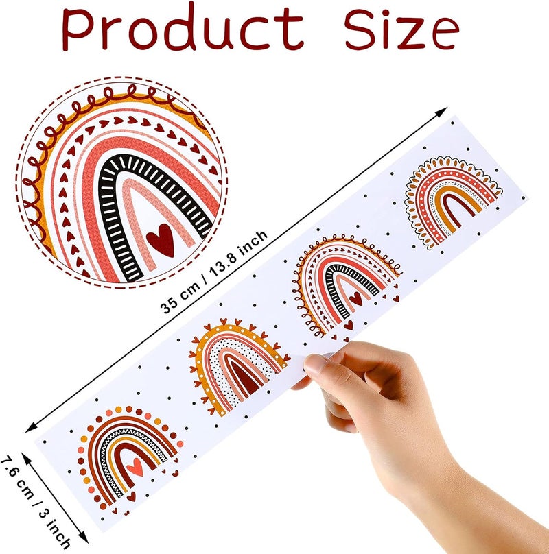كلاراكو 60 قطعة من شرائط حدود لوحة الإعلانات ذات الحواف المستقيمة من Simply Boho Rainbows مقاس 13.8 × 3 بوصة مع نقاط بولكا وقلوب للديكور المنزلي والمكتب والفصول الدراسية ولوحات الإعلانات والمكاتب والخزائن - Image 2