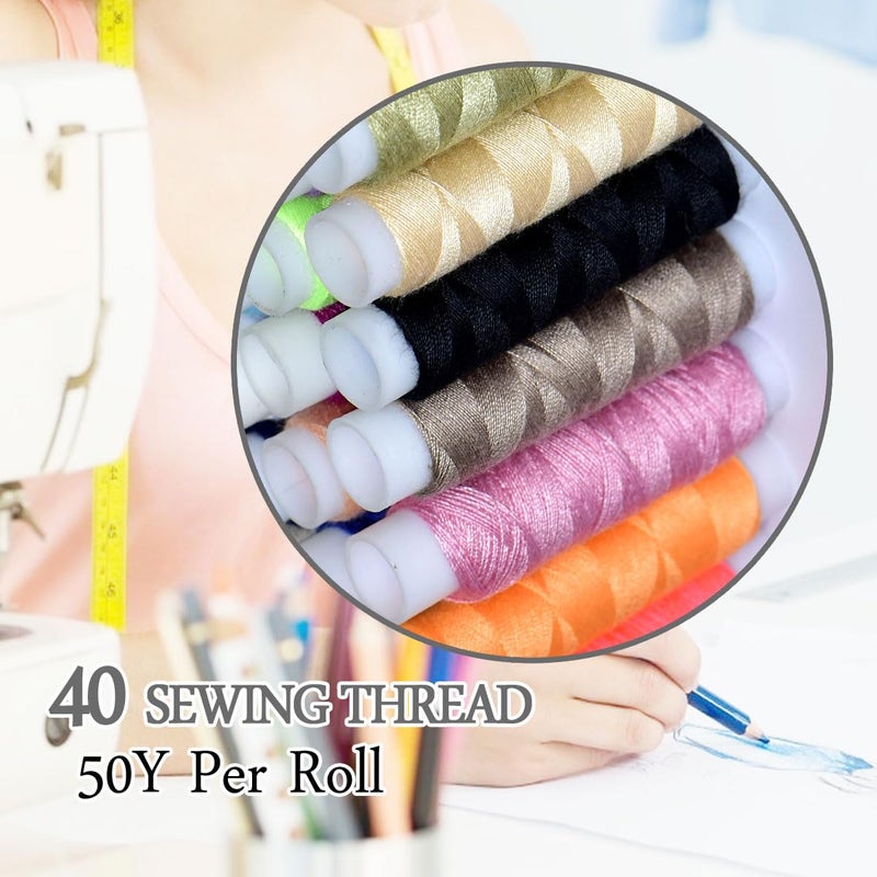 colored bird 40 Spools of Sewing Thread,Gift Box Portable Basic Sewing Repair Kits (Grey) - Image 4